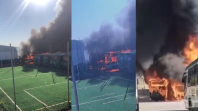 Incêndio destrói seis ônibus no bairro São João Del Rey, em Cuiabá