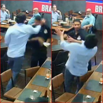 Na praça popular; Cliente agride garçom durante discussão em bar, leva nocaute e vai ao chão