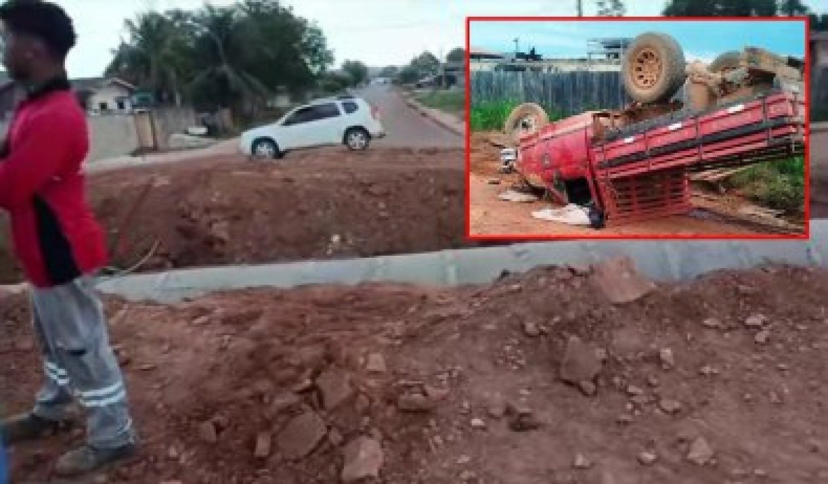 Jovem de 24 anos morre após caminhonete capotar em vala durante obra em Aripuanã