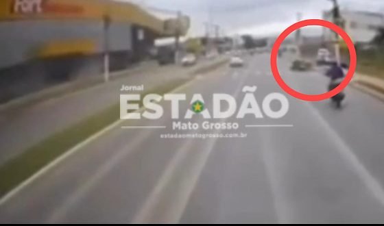 Câmera de caminhão registra acidente fatal em Várzea Grande que vitimou idosa
