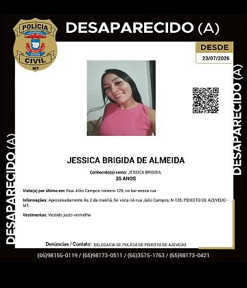 Mulher desaparece após sair de bar com amigos em Peixoto de Azevedo; família procura