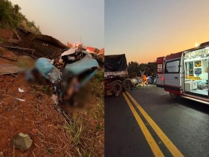 Colisão frontal entre caminhões deixa três mortos na BR-158 em Mato Grosso