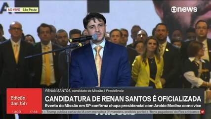 "Flávio Bolsonaro não tem chance de vencer Lula no 2º turno", diz Renan Santos em lançamento de sua candidatura à presidência pelo Missão. "Flávio Bolsonaro não tem chance de vencer Lula no 2º turno", diz Renan Santos em lançamento de sua candidatura à presidência pelo Missão.