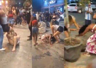 Vídeo mostra “Pancadaria” entre mulheres em frente a bar no bairro Jardim Europa, em Cuiabá